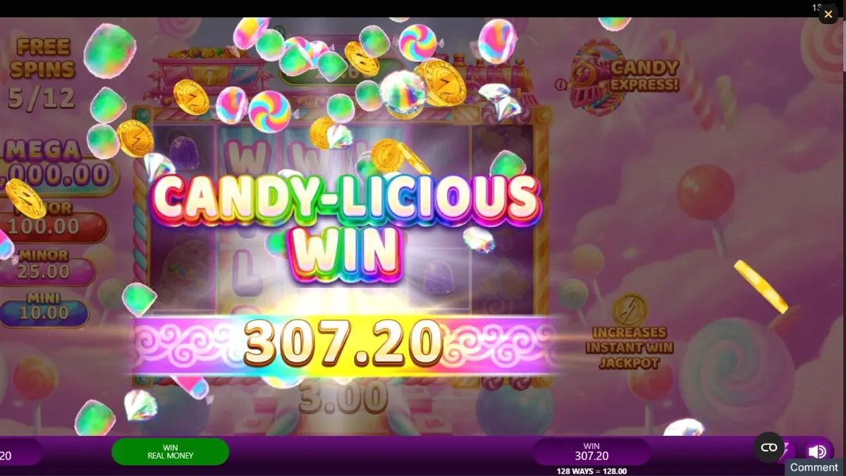 Candy Express Gold Blitz slot machine interface with candy theme