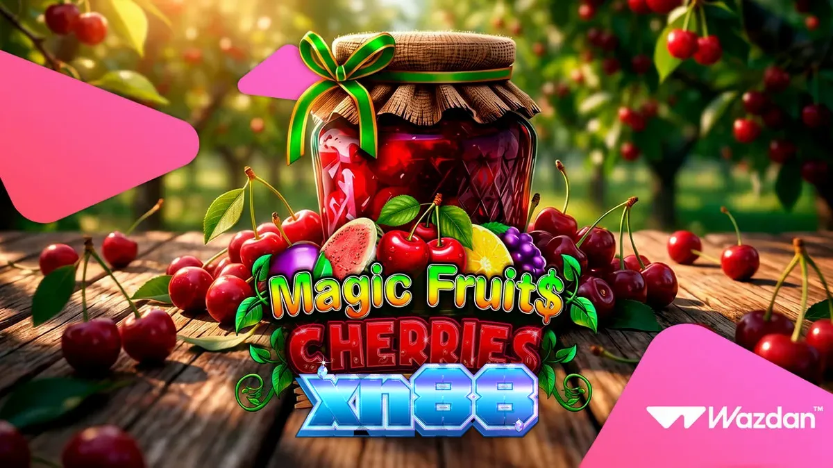 Giao diện trò chơi Magic Fruit$: Cherries với các biểu tượng trái cây rực rỡ